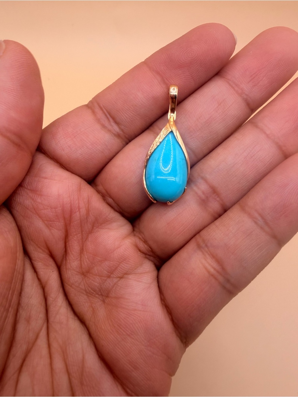 14k Yellow Gold Sleepy Beauty Turquoise Pendant.